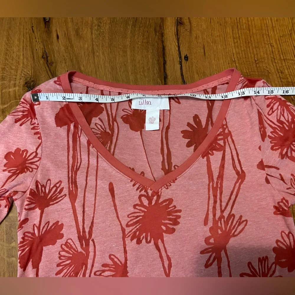 Anthropologie Lilka V-Neck Long Sleeve Red Shirt Pretty Floral Print, Sz Medium - Picture 4 of 8